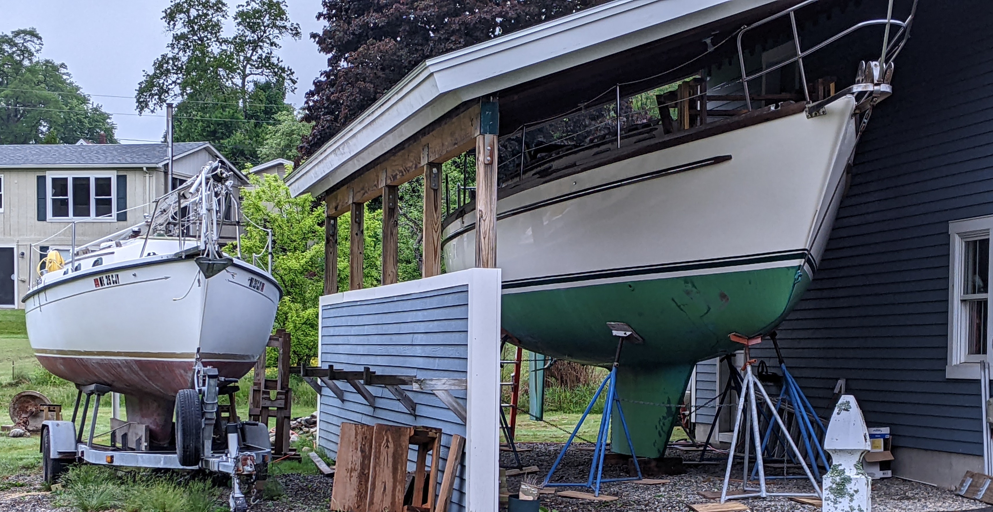 Mariner 36 under the carport in June 2024